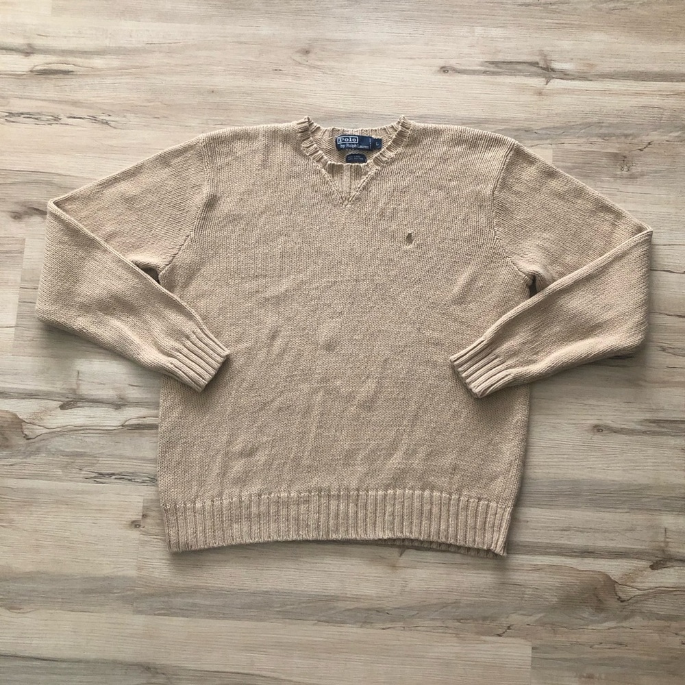 Polo by Ralph Lauren Men's Beige V-Neck Cotton Sweater
